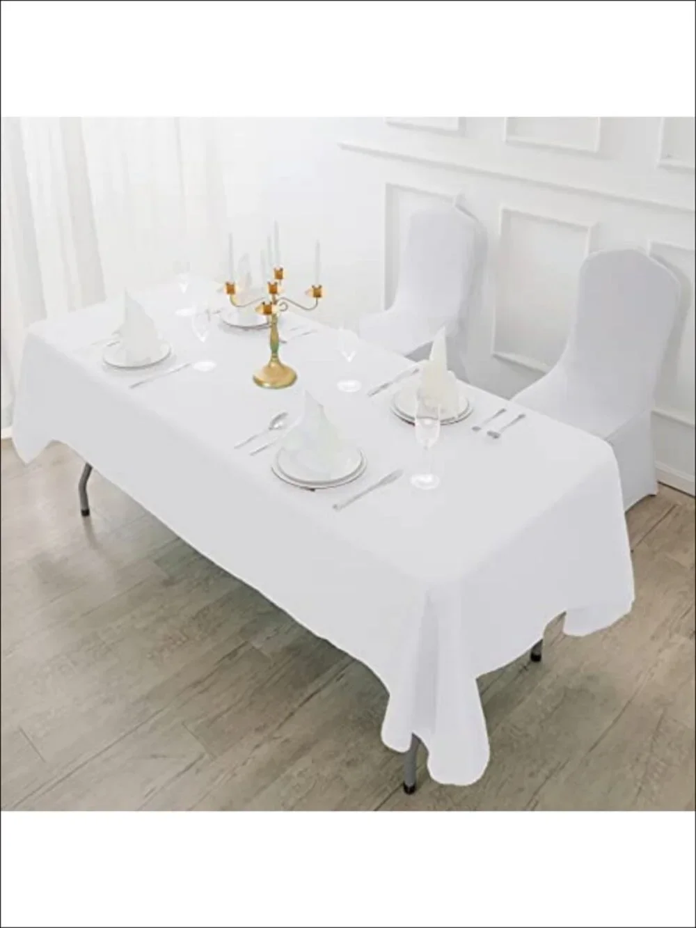 6 Pack 60x102 inch White Polyester Tablecloth Rectangle Table Cover Set